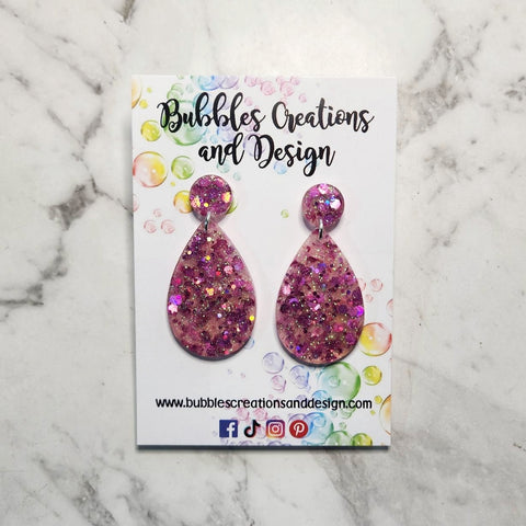 Pink - Glitter Dangle Earrings