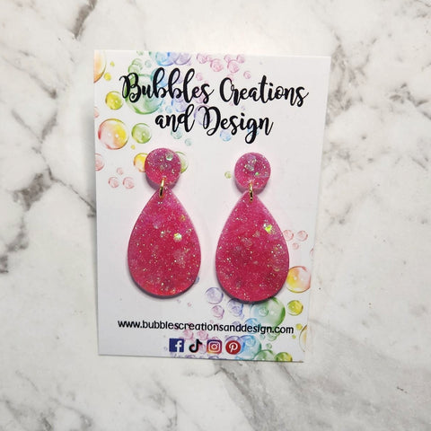 Hot Pink - Glitter Dangle Earrings