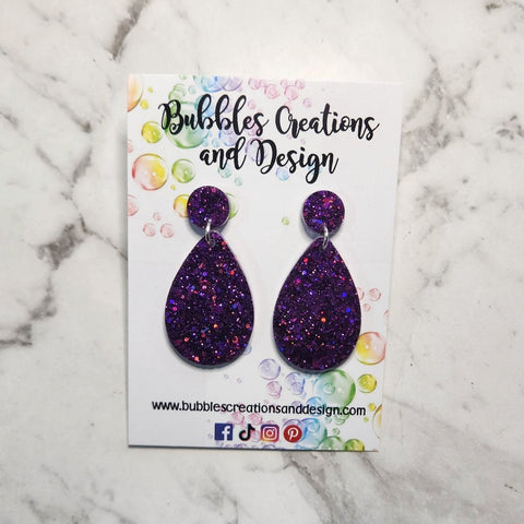 Purple - Glitter Dangle Earrings