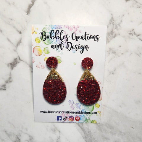 Red & Gold - Glitter Dangle Earrings