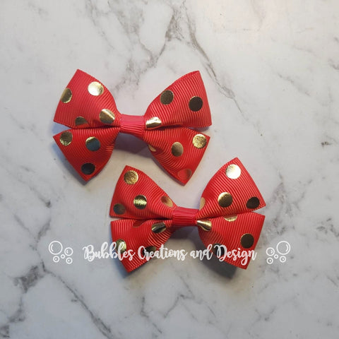Red & Gold RIBBON HAIR CLIPS.