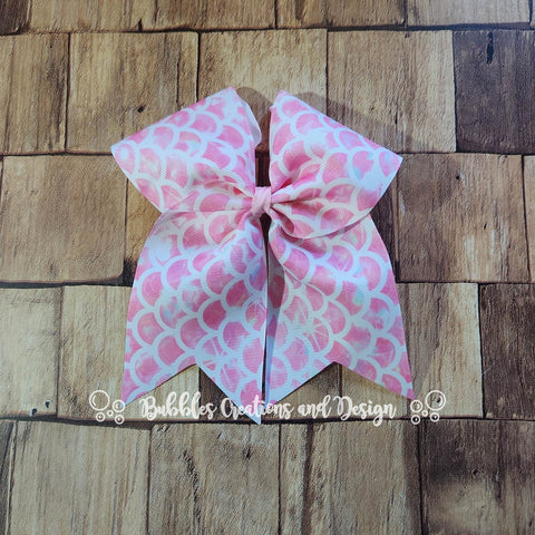 Pink Mermaid Scales "O.T.T. CHEER" Style Bow