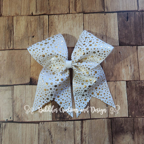 Gold & White Dots "O.T.T. CHEER" Style Bow