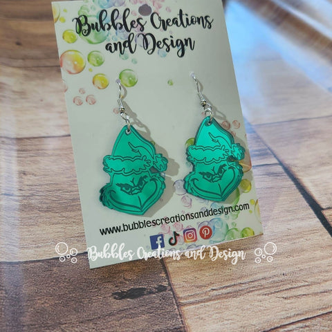 GRINCH - Green Mirror Acrylic Dangle Earrings