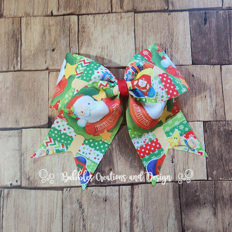 Santa & Stocking "O.T.T. CHEER" Style Bow