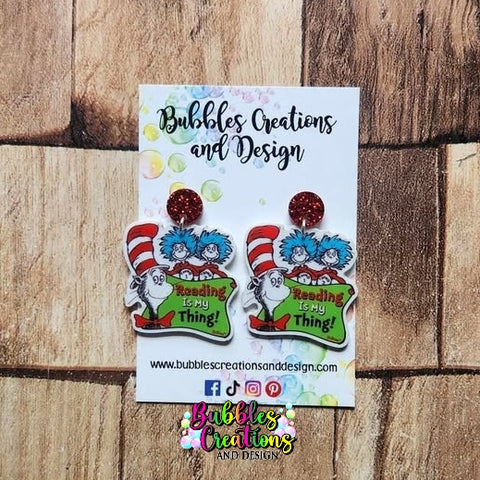 Cat in Hat "Reading is my thing" - Earrings