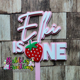 Strawberry themed ONE with "Name" - Cake Topper
