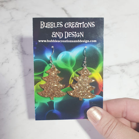 Gold Christmas Trees - Glitter Earrings
