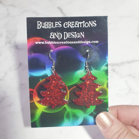 Red Christmas Trees - Glitter Earrings
