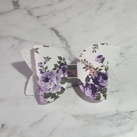 Purple floral "Maria" Style Bow