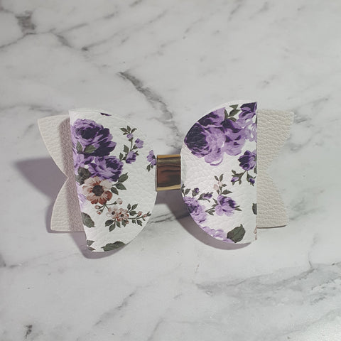 Purple Floral "Maria" Style Bow