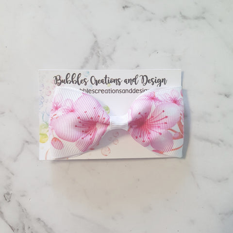 Pink Floral "Mini Tux" Style Bow