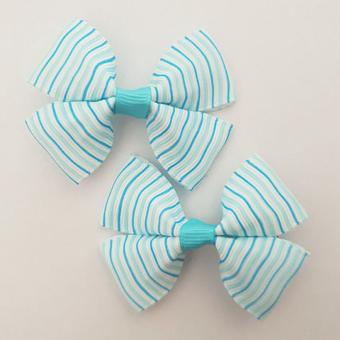 Blue and White Stripes RIBBON HAIR CLIPS