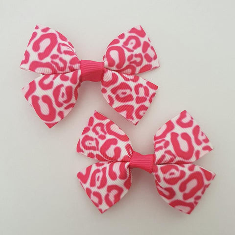 Pink Leopard RIBBON HAIR CLIPS