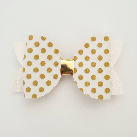 White and Gold Polka Dots "Maria" Style Bow