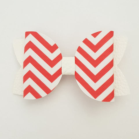 Red and White Chevron "Maria" Style Bow