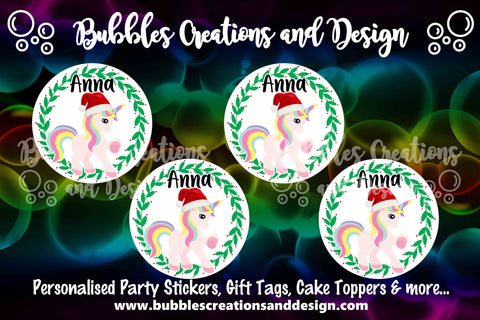 Personalised Christmas Stickers - Rainbow Unicorn