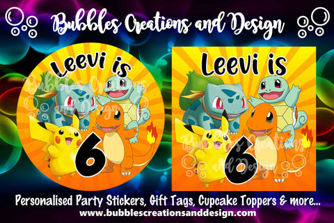 Personalised Party Stickers - POKEMON