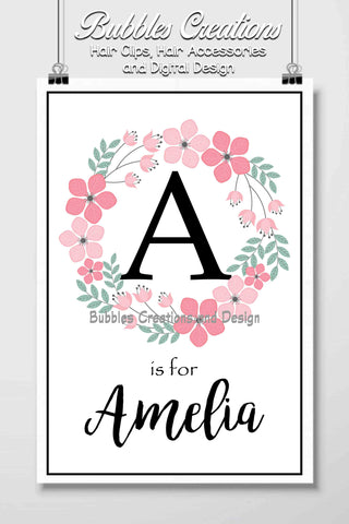 Pink Floral Wreath Name Design- Personalised