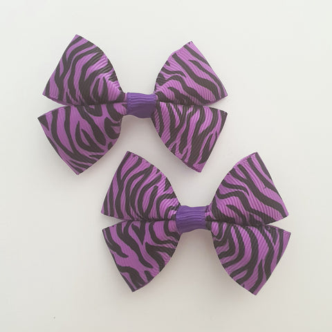 Purple Zebra Stripes RIBBON HAIR CLIPS