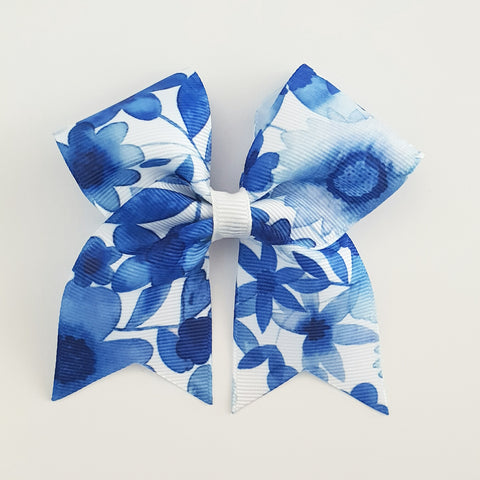 Blue Floral - MINI Cheer Bow