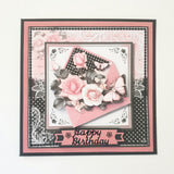 Black and Pink Flowers Birthday Card