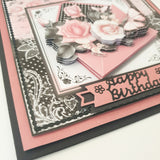 Black and Pink Flowers Birthday Card