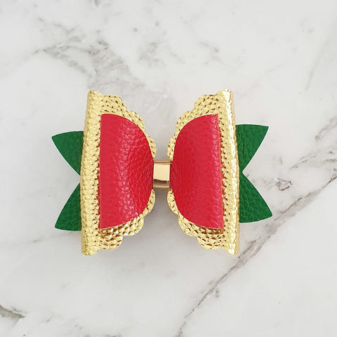 Red, Green & Gold - Scalloped Bow