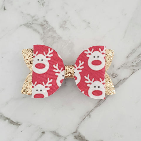Rudolph on gold - Christmas "Maria" Style Bow