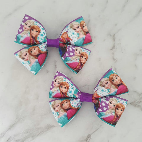 Frozen with stars - RIBBON HAIR CLIPS