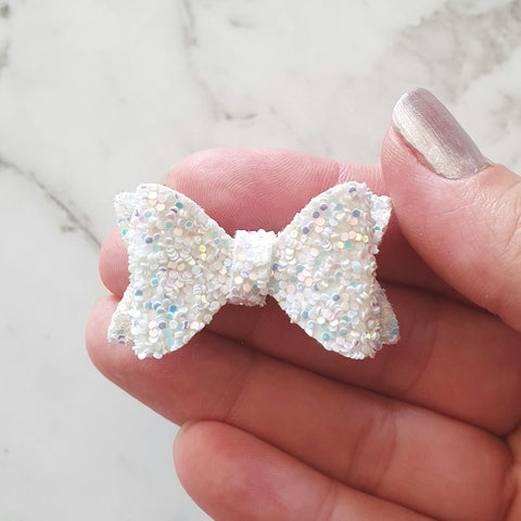 White Irredescent Glitter "EVIE" Style Bow