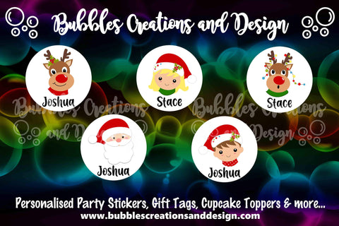Personalised Christmas Stickers - Santa, Rudolph's & Children (round)
